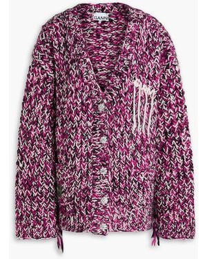 Ganni Cable-Knit Wool Cardigan - Purple
