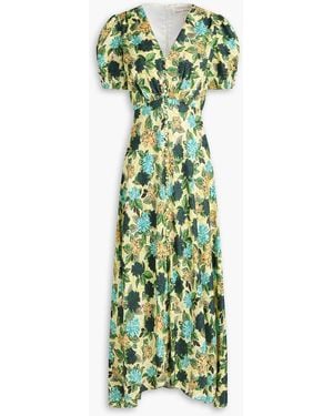 Saloni Lea Printed Silk-Satin Jacquard Maxi Dress - Green