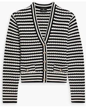 Anine Bing Cardigan "gwen" aus pointelle-strick aus einer merinowoll-kaschmirmischung mit streifen - Schwarz