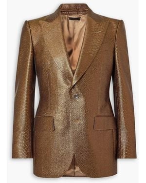 Tom Ford Slim-Fit Croc-Effect Coated Wool-Blend Tuxedo Jacket - Brown