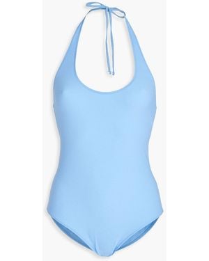 Lisa Marie Fernandez Polka-dot Stretch-crepe Halterneck Swimsuit - Blue