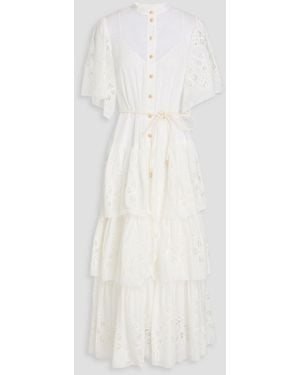 Zimmermann Tiered Cotton Midi Dress - White