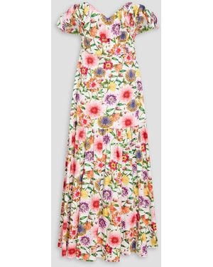Borgo De Nor Jazella Off-The-Shoulder Ruffled Floral-Print Cotton Maxi Dress - White