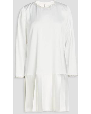 Sandro Pleated Embellished Crepe De Chine Mini Dress - White
