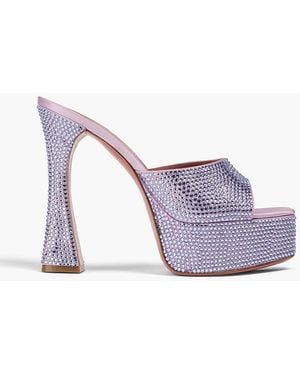 AMINA MUADDI Dalida Crystal-Embellished Satin Platform Mules - Purple
