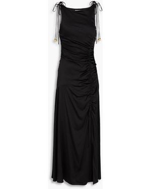 Ganni Ruched Stretch-Satin Maxi Dress - Black