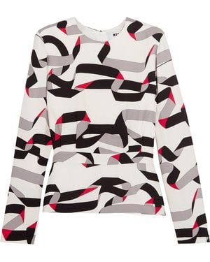 MSGM Printed Crepe Peplum Top - White