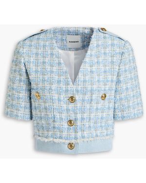 Sandro Cropped Metallic Tweed Jacket - Blue
