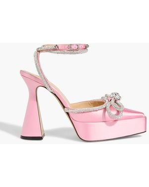 Mach & Mach Double Bow Crystal-Embellished Satin Platform Pumps - Pink