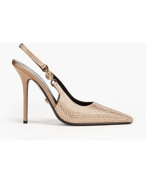 Versace Medusa Crystal-Embellished Satin Slingback Court Shoes - White