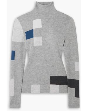 Akris Patchwork Cashmere And Silk-blend Turtleneck Jumper - Grey