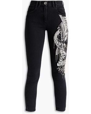 Balmain Embroidered Embellished High-Rise Slim-Leg Jeans - Black