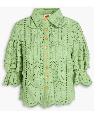 FARM Rio Pintucked Broderie Anglaise Cotton Shirt - Green