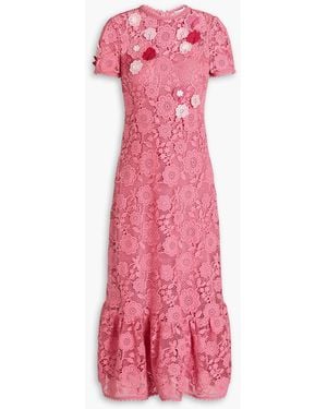 RED Valentino Floral-appliquéd Macramé Lace Midi Dress - Pink