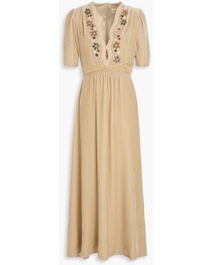 Saloni Tabitha Embellished Velvet Midi Dress - Natural
