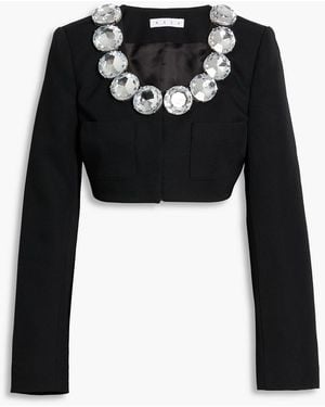 Area Cropped Embellished Wool-Twill Blazer - Black