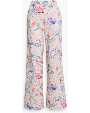 PATBO Amarylis Floral-Print Poplin And Guipure Lace Wide-Leg Pants - Purple