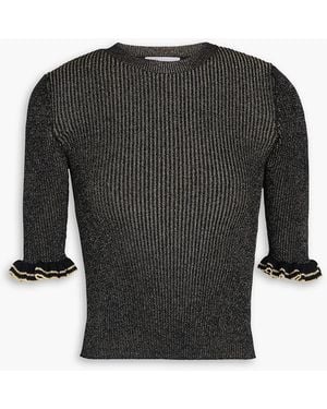 RED Valentino Metallic Ribbed-knit Cotton-blend Top - Black