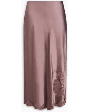 Vince Embroidered Satin-crepe Midi Skirt - Purple