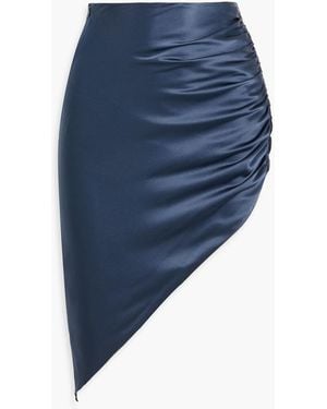 Michelle Mason Asymmetric Ruched Silk-Satin Skirt - Blue