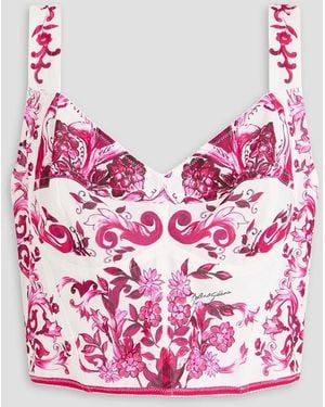 Dolce & Gabbana Printed Tulle Bustier Top - Pink