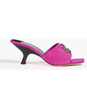 Tory Burch Eleanor Embellished Suede Sandals - Pink