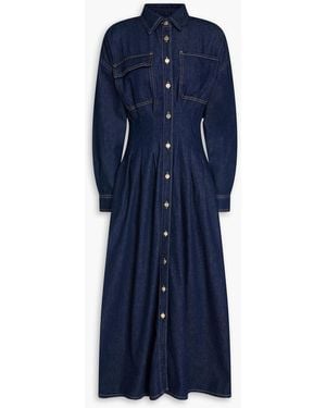FRAME Pleated Denim Midi Dress - Blue