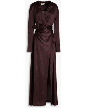 Nicholas Wrap-Effect Snake-Print Silk-Satin Gown - Purple