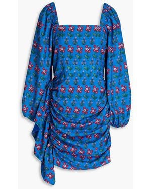 RHODE Mina Draped Floral-print Crepe De Chine Mini Dress - Blue