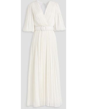 Costarellos Belted Metallic Georgette Maxi Dress - White