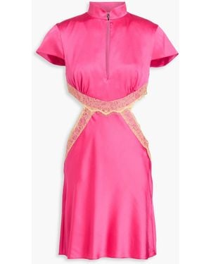 De La Vali Mira Lace-Trimmed Cutout Silk-Blend Satin Mini Dress - Pink