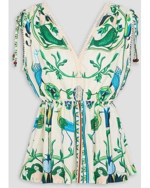 Lug Von Siga Viktoria Cutout Printed Linen Top - Green