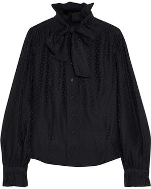 Equipment Pussy-bow Ruffle-trimmed Silk-jacquard Blouse - Black