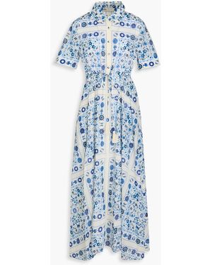 Tory Burch Paisley-print Cotton-gauze Midi Shirt Dress - Blue