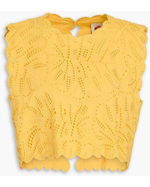 FARM Rio Cropped Broderie Anglaise Cotton Top - Yellow