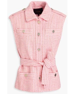 Maje Belted Metallic Cotton-Blend Tweed Vest - Pink