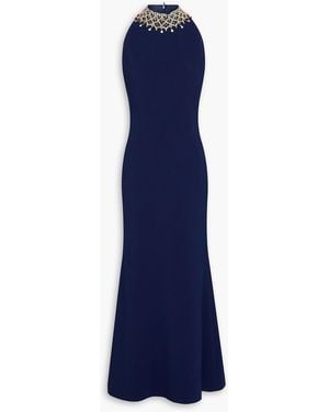 Jenny Packham Crystal-Embellished Crepe Halterneck Gown - Blue