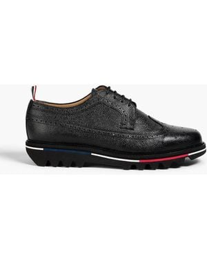 Thom Browne Longwing Pebbled-Leather Brogues - Black