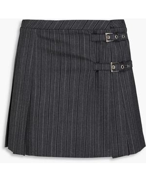 Alessandra Rich Pinstriped Wool-Blend Mini Wrap Skirt - Black