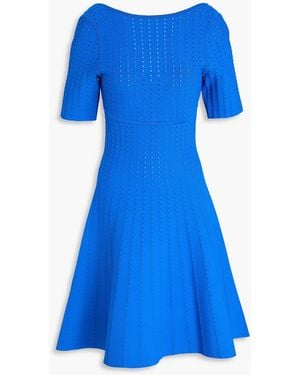 Hervé Léger Donna Flared Pointelle-Knit Dress - Blue