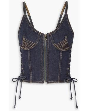 Jean Paul Gaultier Lace-up Topstitched Denim Bustier Top - Blue