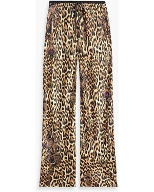 CAMILLA Leopard-Print Silk-Satin Straight-Leg Pants - Natural