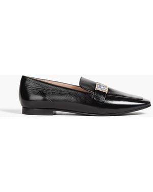 Emporio Armani Embellished Glossed-leather Loafers - Black
