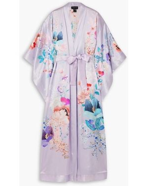 Meng Belted Floral-print Silk-satin Robe - White