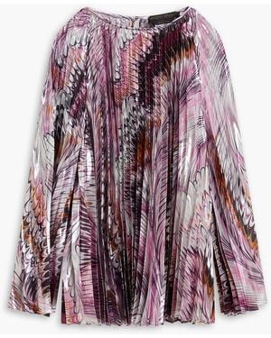 Marina Rinaldi Bisanzio Printed Plissé-Lamé Blouse - Purple
