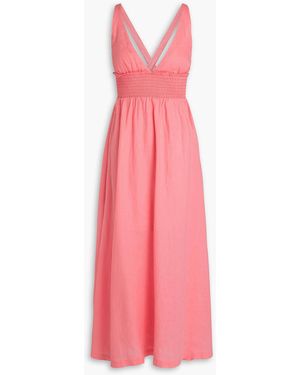 Heidi Klein Lake Garda Smocked Linen Maxi Dress - Pink