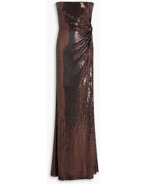 Alex Perry Strapless Sequined Tulle Gown - Brown