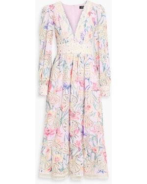 PATBO Amarylis Floral-Print Poplin And Guipure Lace Midi Dress - White