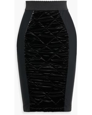 Dolce & Gabbana Quilted Satin-Paneled Crepe Pencil Skirt - Black
