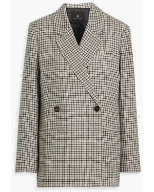 Anine Bing Kaia Double-Breasted Checked Wool-Blend Tweed Blazer - Gray